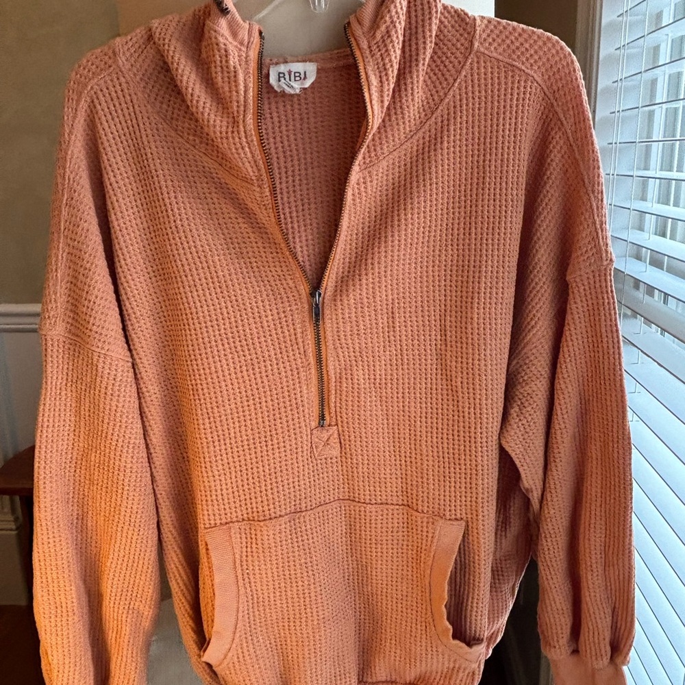 BiBi Apricot Waffle Knit Half-Zip Sweater